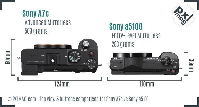 Sony A7c vs Sony a5100 top view buttons comparison Sony A7c vs Sony a5100 top view buttons comparison