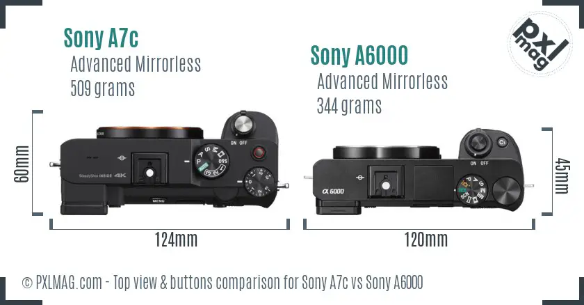 Sony A7c vs Sony A6000 top view buttons comparison