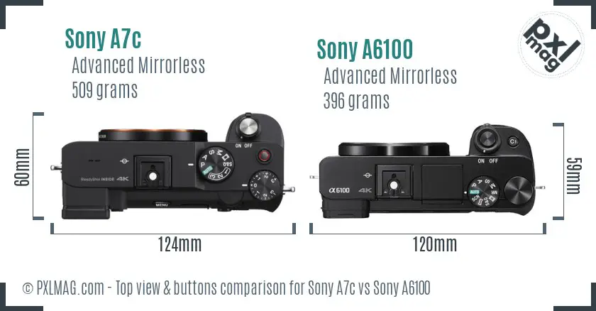 Sony A7c vs Sony A6100 top view buttons comparison