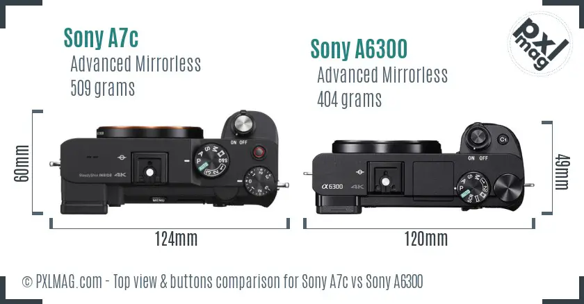 Sony A7c vs Sony A6300 top view buttons comparison
