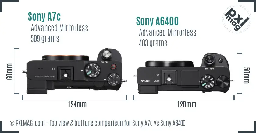 Sony A7c vs Sony A6400 top view buttons comparison
