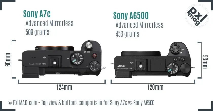Sony A7c vs Sony A6500 top view buttons comparison