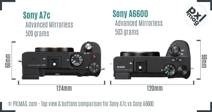 Sony A7c vs Sony A6600 top view buttons comparison