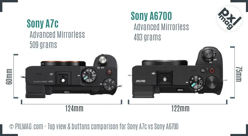 Sony A7c vs Sony A6700 top view buttons comparison