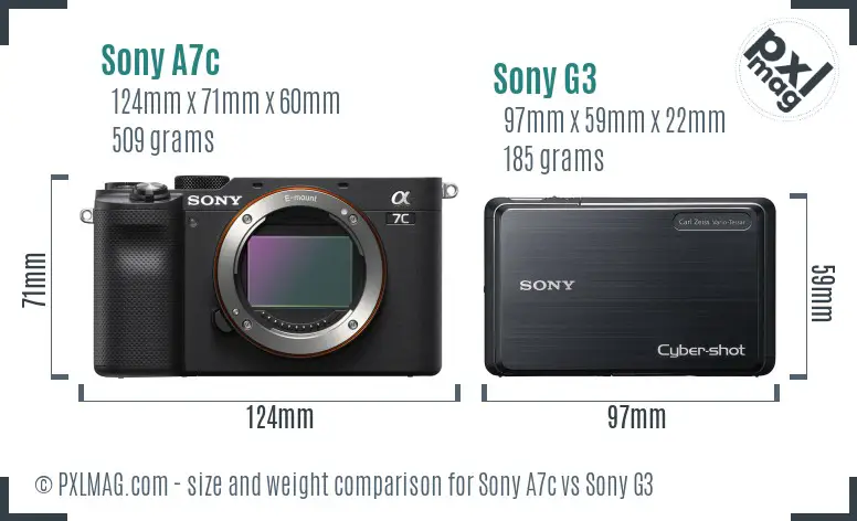 Sony A7c vs Sony G3 size comparison