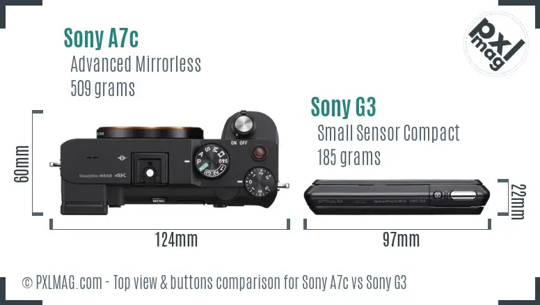 Sony A7c vs Sony G3 top view buttons comparison