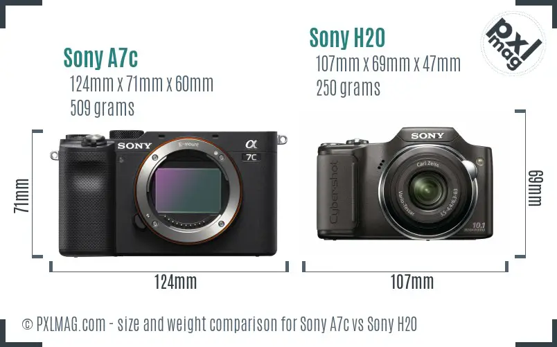 Sony A7c vs Sony H20 size comparison