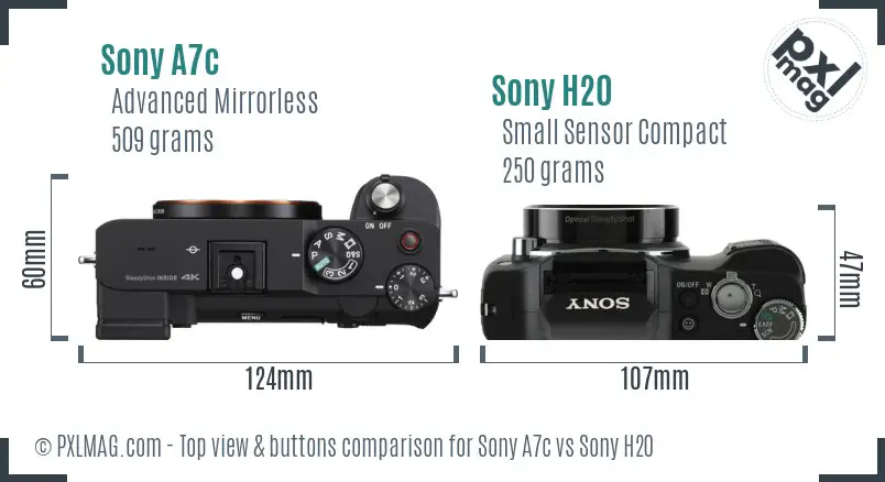 Sony A7c vs Sony H20 top view buttons comparison