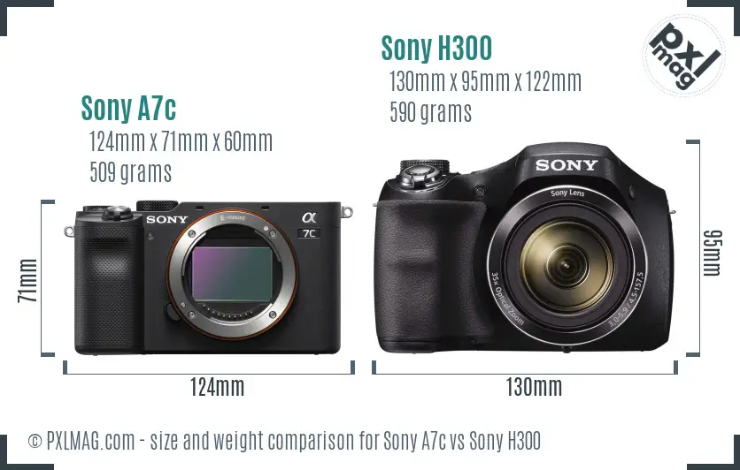 Sony A7c vs Sony H300 size comparison