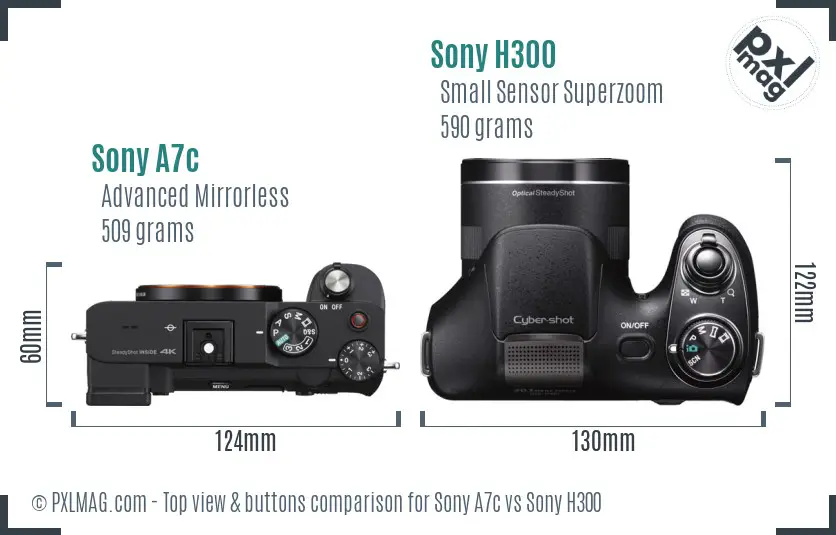 Sony A7c vs Sony H300 top view buttons comparison