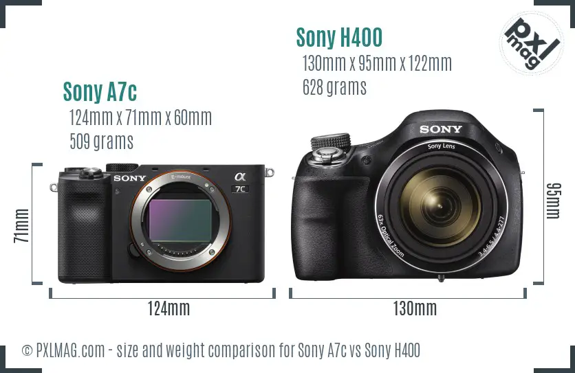 Sony A7c vs Sony H400 size comparison