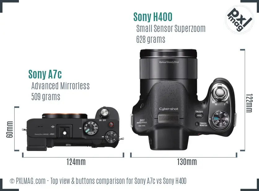 Sony A7c vs Sony H400 top view buttons comparison