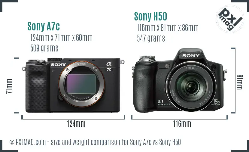Sony A7c vs Sony H50 size comparison