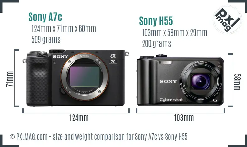 Sony A7c vs Sony H55 size comparison