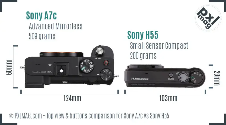 Sony A7c vs Sony H55 top view buttons comparison