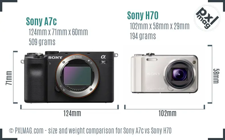 Sony A7c vs Sony H70 size comparison