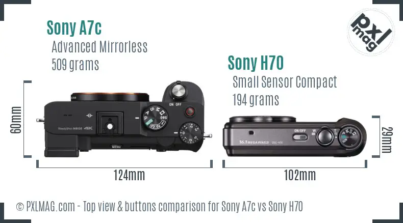 Sony A7c vs Sony H70 top view buttons comparison