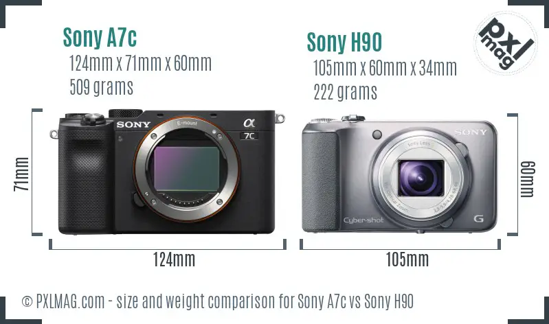 Sony A7c vs Sony H90 size comparison