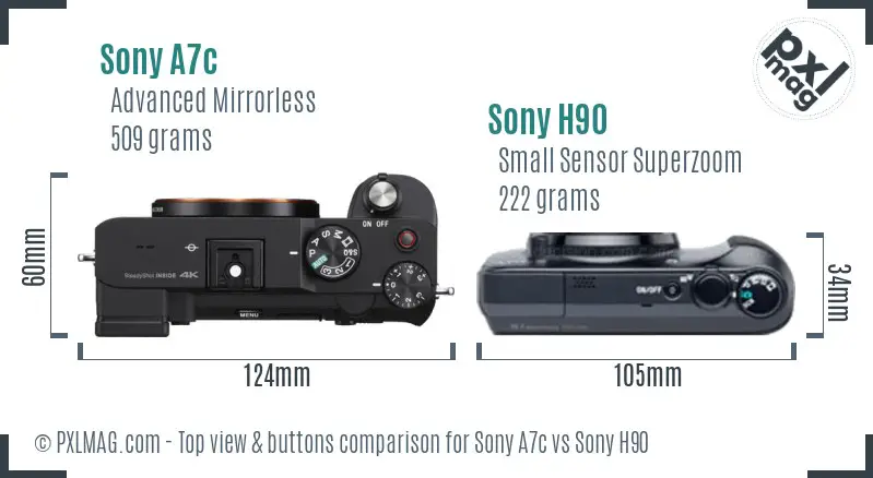 Sony A7c vs Sony H90 top view buttons comparison