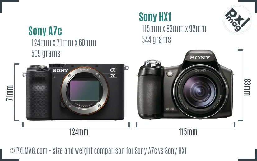 Sony A7c vs Sony HX1 size comparison