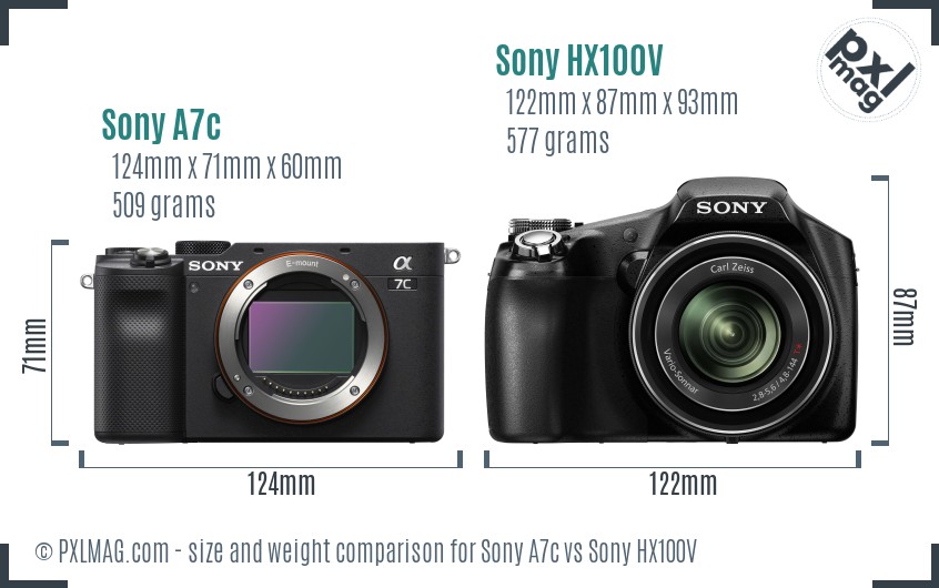 Sony A7c vs Sony HX100V size comparison