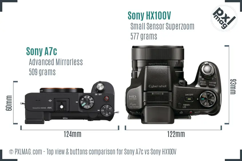 Sony A7c vs Sony HX100V top view buttons comparison