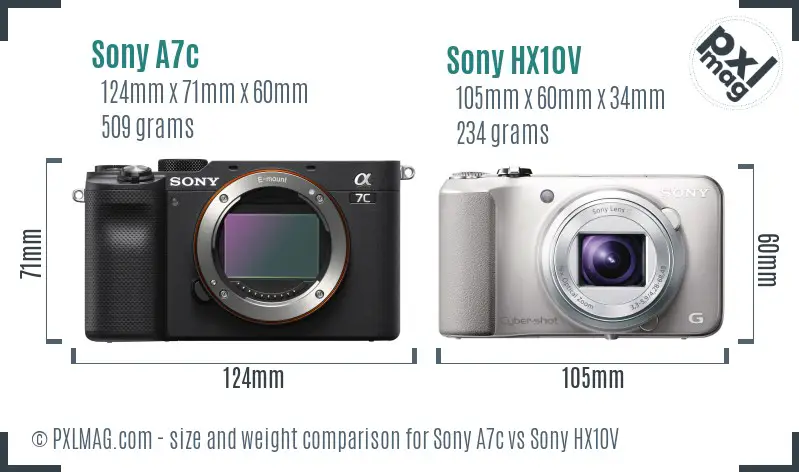 Sony A7c vs Sony HX10V size comparison
