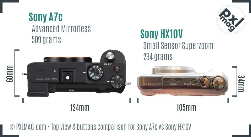Sony A7c vs Sony HX10V top view buttons comparison