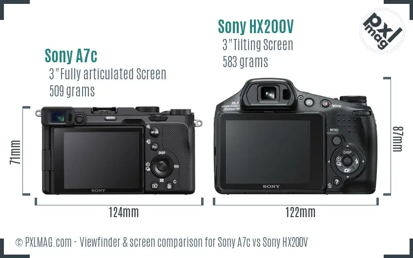 Sony A7c vs Sony HX200V Screen and Viewfinder comparison