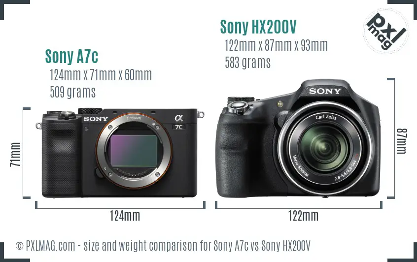 Sony A7c vs Sony HX200V size comparison