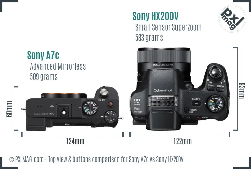 Sony A7c vs Sony HX200V top view buttons comparison