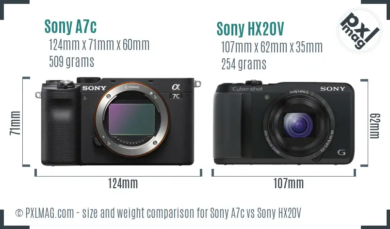 Sony A7c vs Sony HX20V size comparison