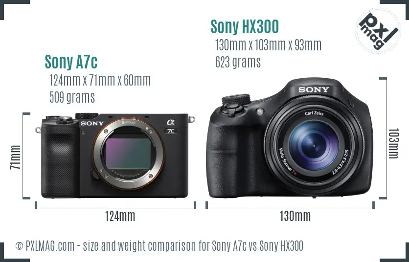 Sony A7c vs Sony HX300 size comparison
