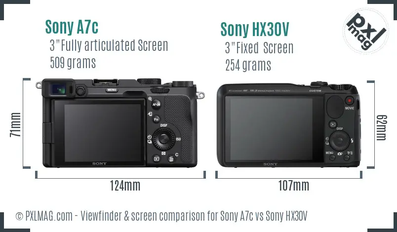 Sony A7c vs Sony HX30V Screen and Viewfinder comparison