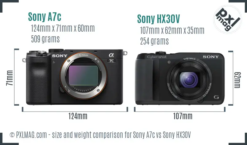 Sony A7c vs Sony HX30V size comparison