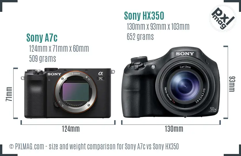 Sony A7c vs Sony HX350 size comparison