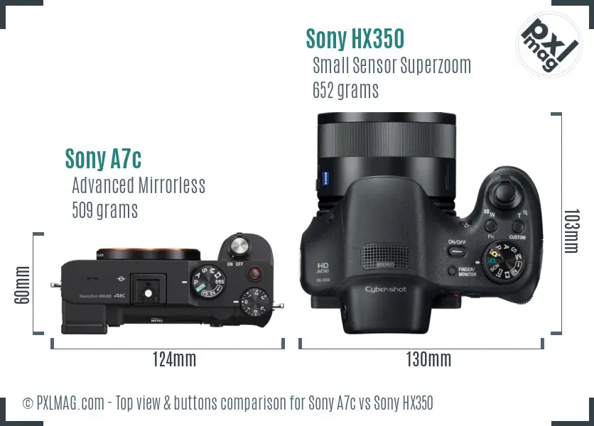 Sony A7c vs Sony HX350 top view buttons comparison