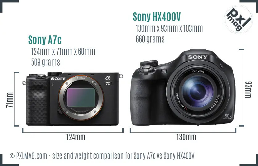 Sony A7c vs Sony HX400V size comparison