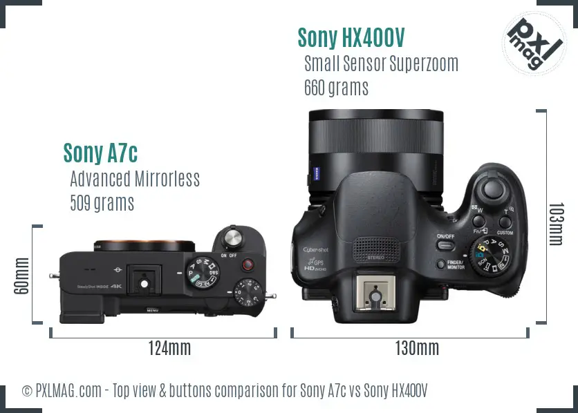 Sony A7c vs Sony HX400V top view buttons comparison