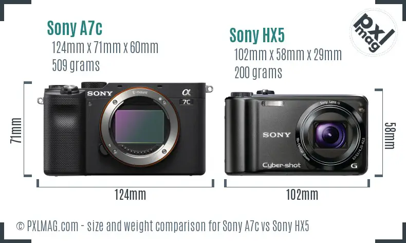 Sony A7c vs Sony HX5 size comparison