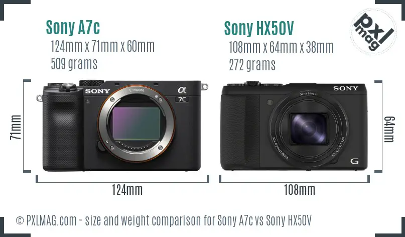 Sony A7c vs Sony HX50V size comparison