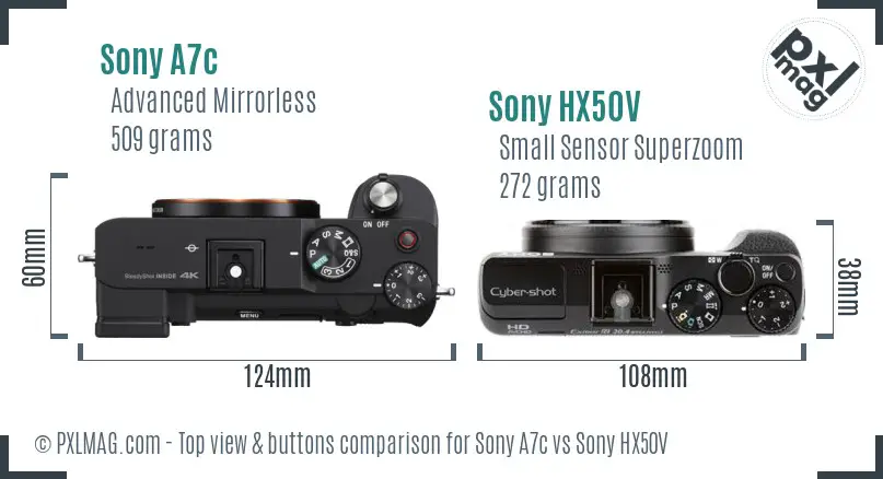 Sony A7c vs Sony HX50V top view buttons comparison