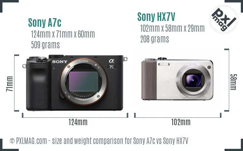Sony A7c vs Sony HX7V size comparison