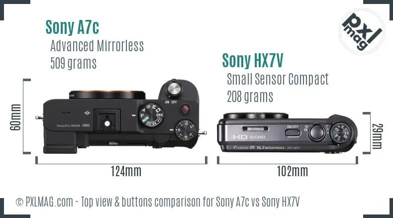 Sony A7c vs Sony HX7V top view buttons comparison