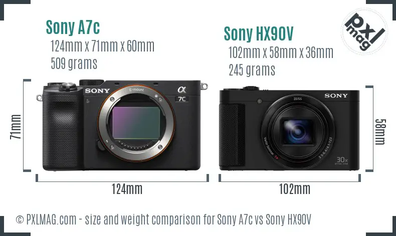 Sony A7c vs Sony HX90V size comparison