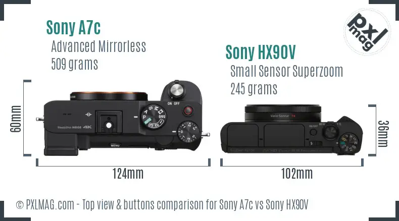 Sony A7c vs Sony HX90V top view buttons comparison