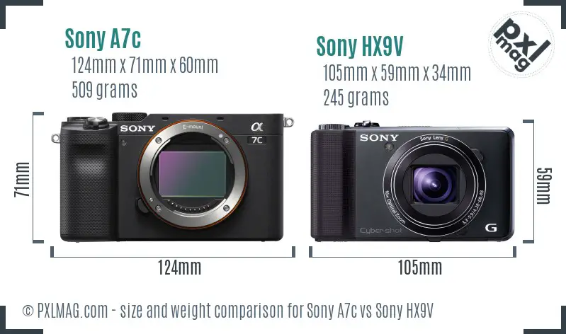 Sony A7c vs Sony HX9V size comparison