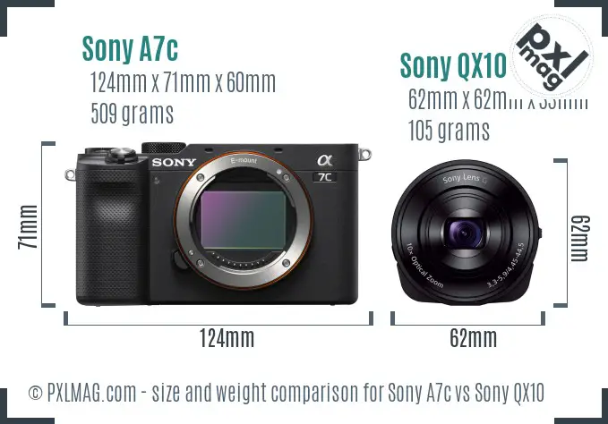 Sony A7c vs Sony QX10 size comparison