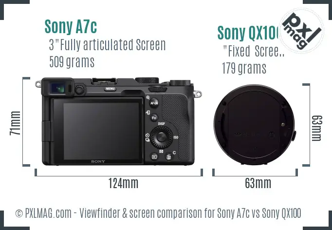 Sony A7c vs Sony QX100 Screen and Viewfinder comparison