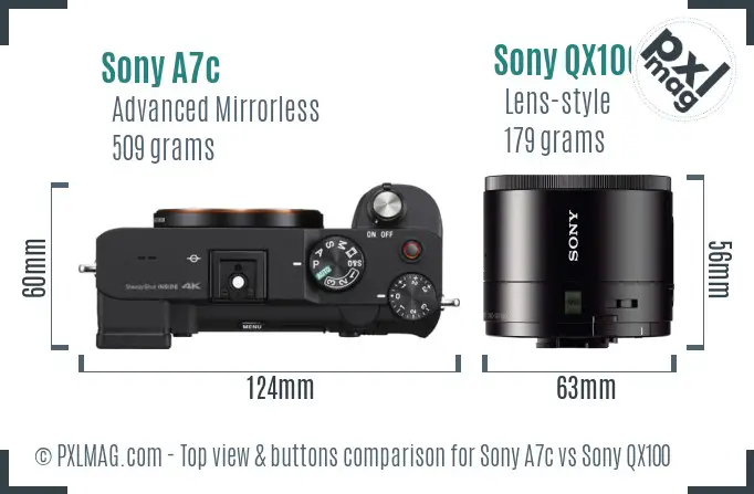Sony A7c vs Sony QX100 top view buttons comparison